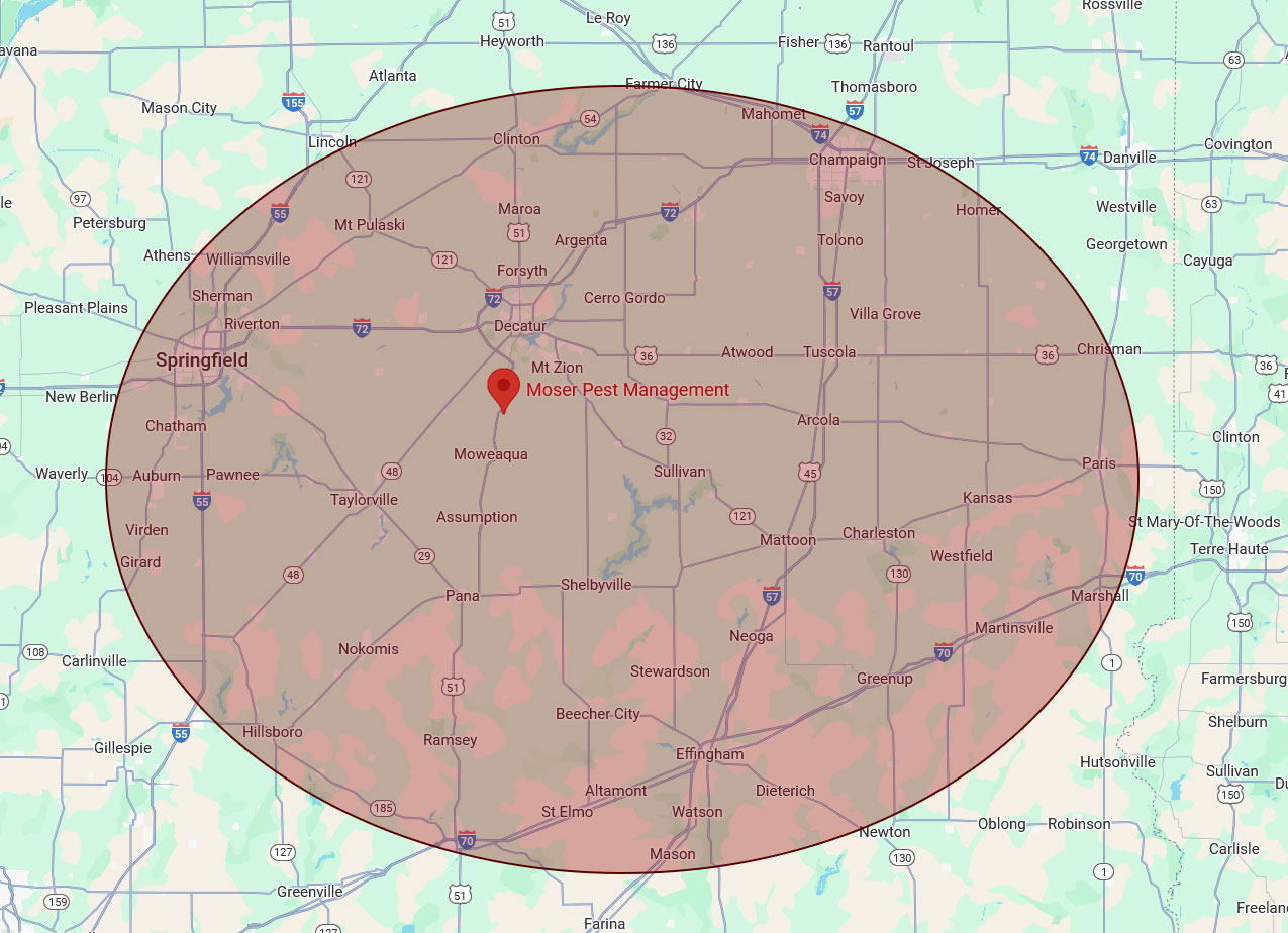 Moser Pest Management Service Area Map